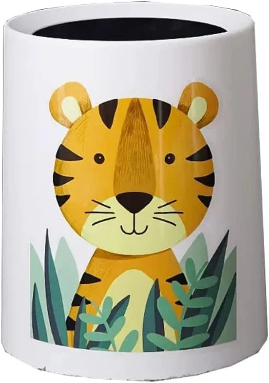 Trash Can No Lid Cute Kitchen Living Room Children's Room Bedroom Office Garbage Can Large Waste Paper Basket Toilet (Color: Tiger) C6851