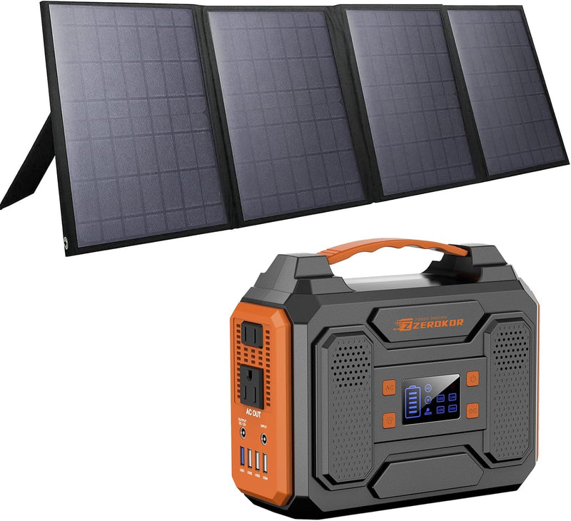 Solar Generator with Panel, 300W Portable Power Station with Solar Panel 40W, 110V Pure Sine Wave AC Outlet Electric Generator for Home Use Outdoor RV Camping E1935