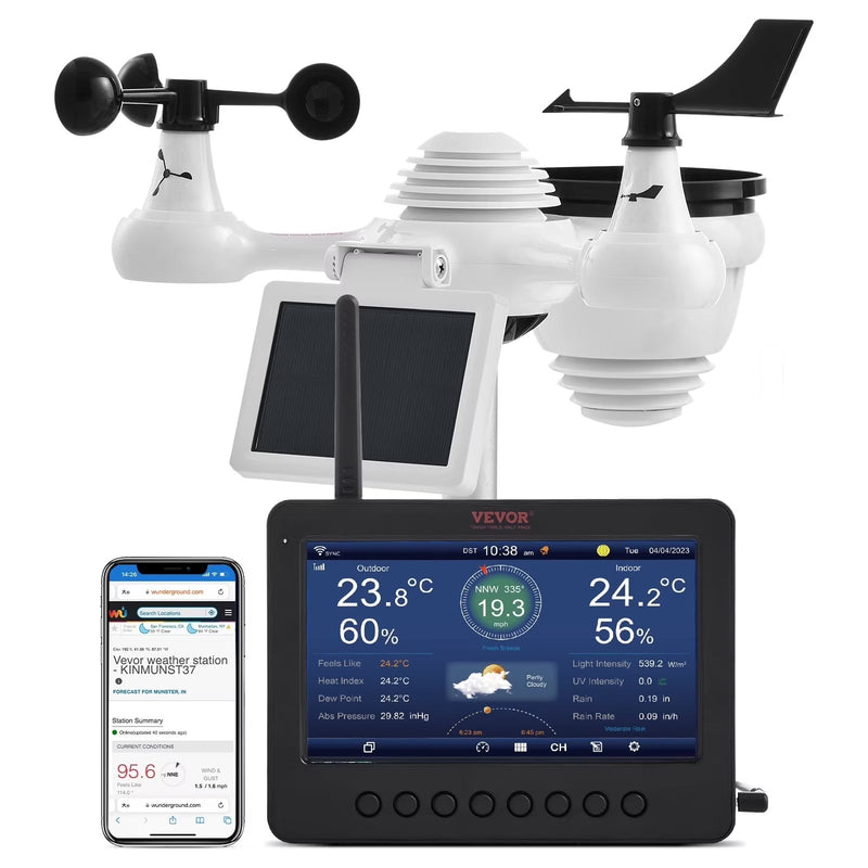 VEVOR 7-in-1 Wireless Weather Station with Wi-Fi,7 in TFT Colorful Display, Solar-Powered Outdoor Sensor, Indoor Outdoor Monitoring, Includes... X5680