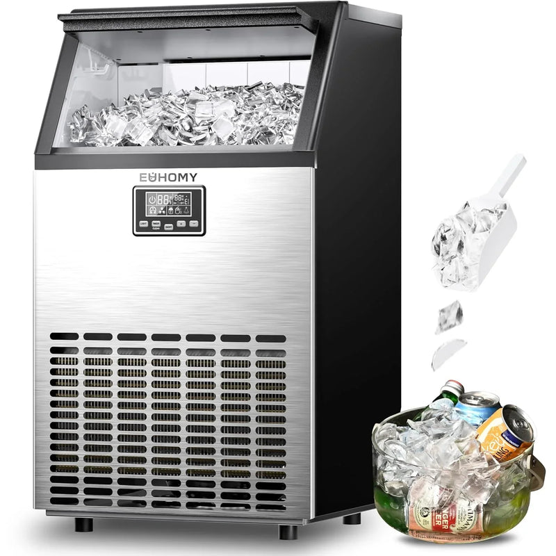 Commercial Ice Maker Machine, 100lbs/24H Stainless Steel Under Counter ice Machine with 33lbs Ice Storage Capacity, Freestanding Ice Maker. H7646
