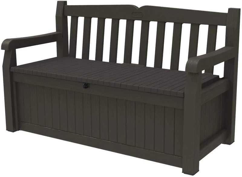 70 Gallon Storage Bench Deck Box for Patio Furniture, Front Porch Decor and Outdoor Seating -- Perfect to Store Garden Tools and Pool Toys, Brown C921