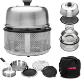 Stainless steel non-smoking portable tabletop charcoal grill with a frying pan, an outdoor barbecue grill with 10 functions, suitable for camping, boats and RVs, is the perfect combination for an outdoor kitchen (fully equipped)
