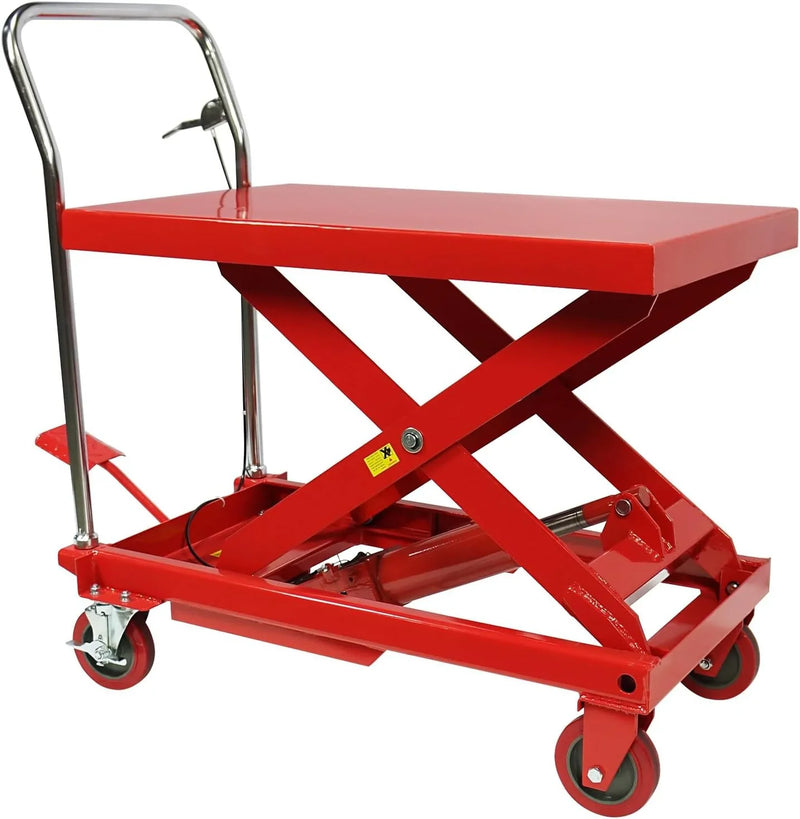 Hydraulic Lift Table Cart – 31" Lift Height, Double Scissor Design with 4 Wheels & Non-Slip Pad for Material Handling J8353