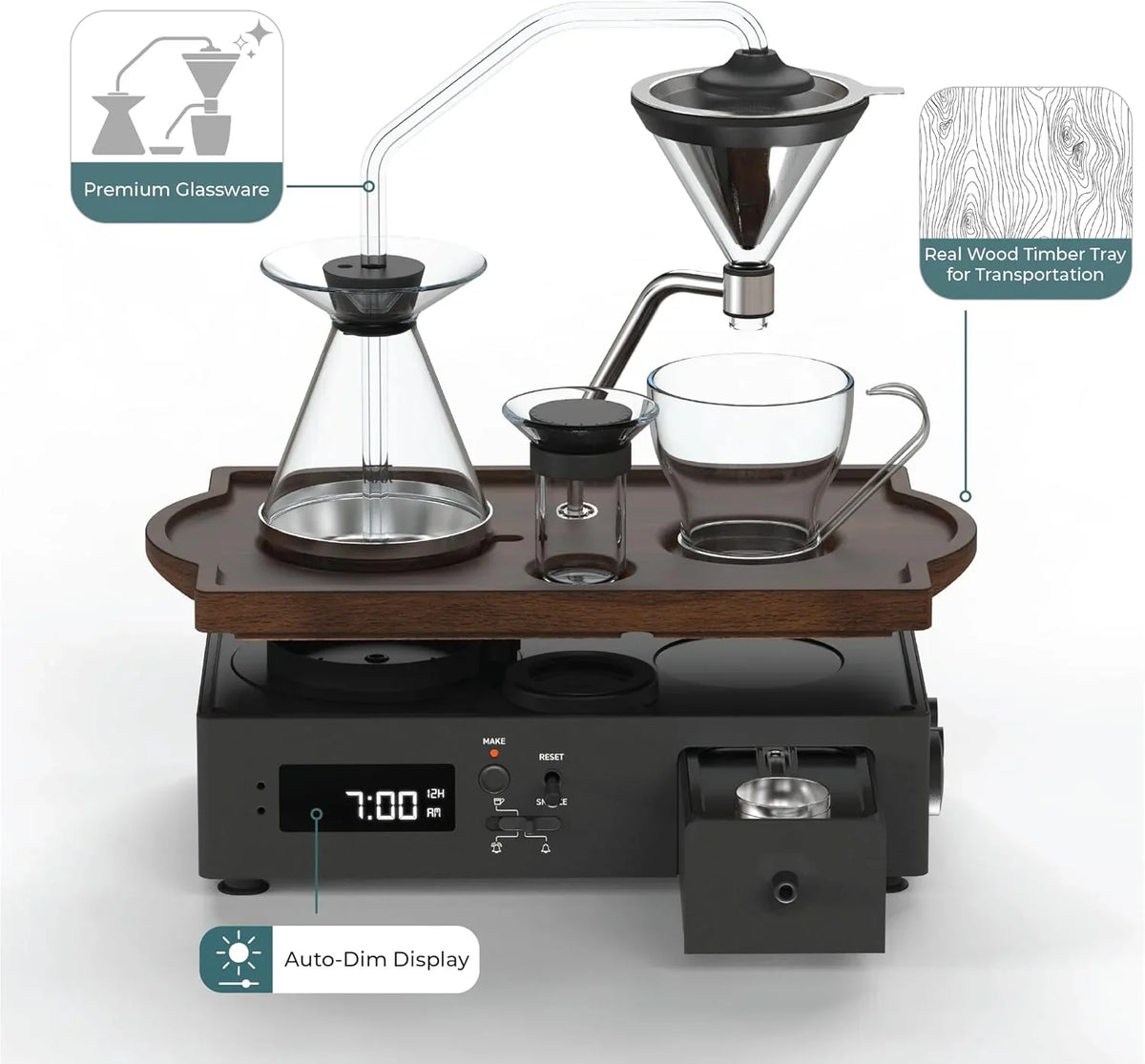 Coffee Alarm Clock Coffee Maker- Black Walnut