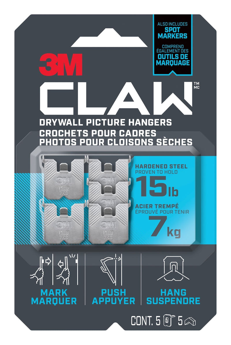 Claw DrywAll Picture Hanger, 15-lb Capacity, 5 Hangers per Pack V963