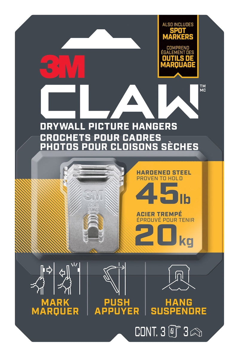 Claw DrywAll Picture Hanger, 45-lb Capacity, 3 Hangers per Pack I130