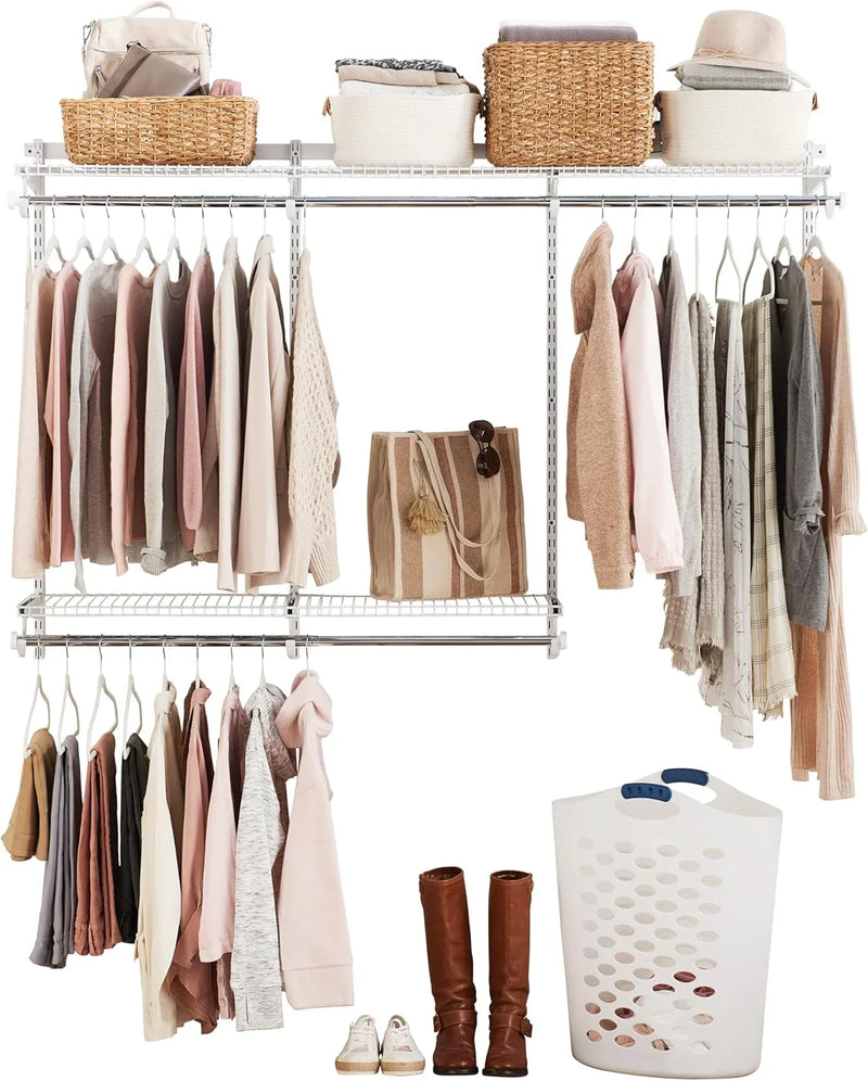 Configurations Custom Closet Kit 4-8 Ft. Adjustable Metal Wire Shelving White Finish Expandable Organization System Hardware Included for Home Closet/Pantry/Laundry/Mudroom E5362