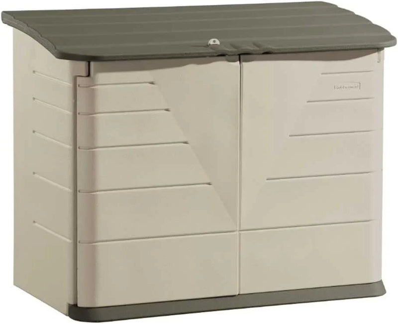 Poly resin outdoor storage shed, with floor (4.5 feet x 3 feet), weather-resistant, beige/brown, suitable for storing and organizing household/backyard/swimming pool chemicals/toys/garden tools/porch/terrace cushions. I237