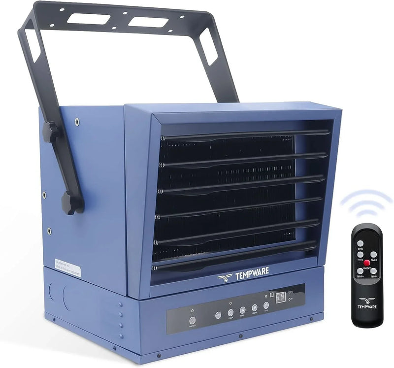 Electric Garage Heater, 7500-Watt Digital Fan-Forced Ceiling Mount Shop Heater with Full-Function Remote, 240-Volt Hardwired Heater with 12-Hour Timer, Ideal for Workshop V7527