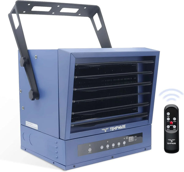 Electric Garage Heater, 7500-Watt Digital Fan-Forced Ceiling Mount Shop Heater with Full-Function Remote, 240-Volt Hardwired Heater with 12-Hour Timer, Ideal for Workshop U7536