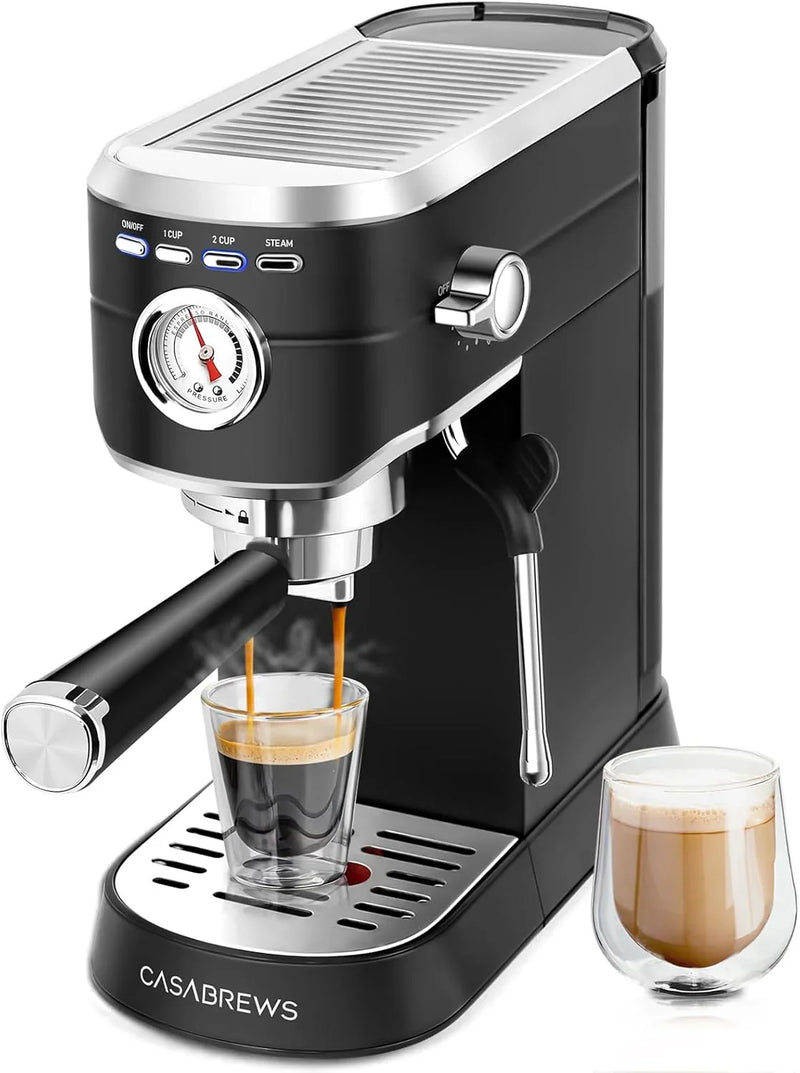 Espresso Machine 20 Bar, Compact Espresso Maker with Steam Milk Frother, Stainless Steel Coffee Machine with 34oz Removable Water Tank for Cappuccino, Latte, Silver B4840