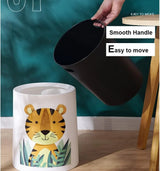 Trash Can No Lid Cute Kitchen Living Room Children's Room Bedroom Office Garbage Can Large Waste Paper Basket Toilet (Color: Tiger)