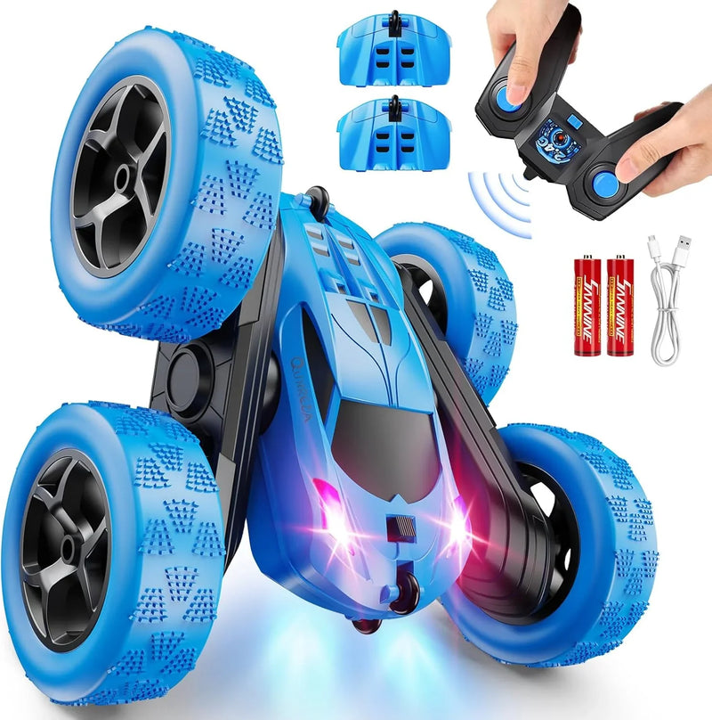 Children's version remote control car (suitable for children over 6 years old), RC car stunt toy, four-wheel drive, double-sided design, 360° rotating remote control, with headlights, is a birthday or Christmas gift for boys aged 6, 7, 8, 9, 10, 11 E5331