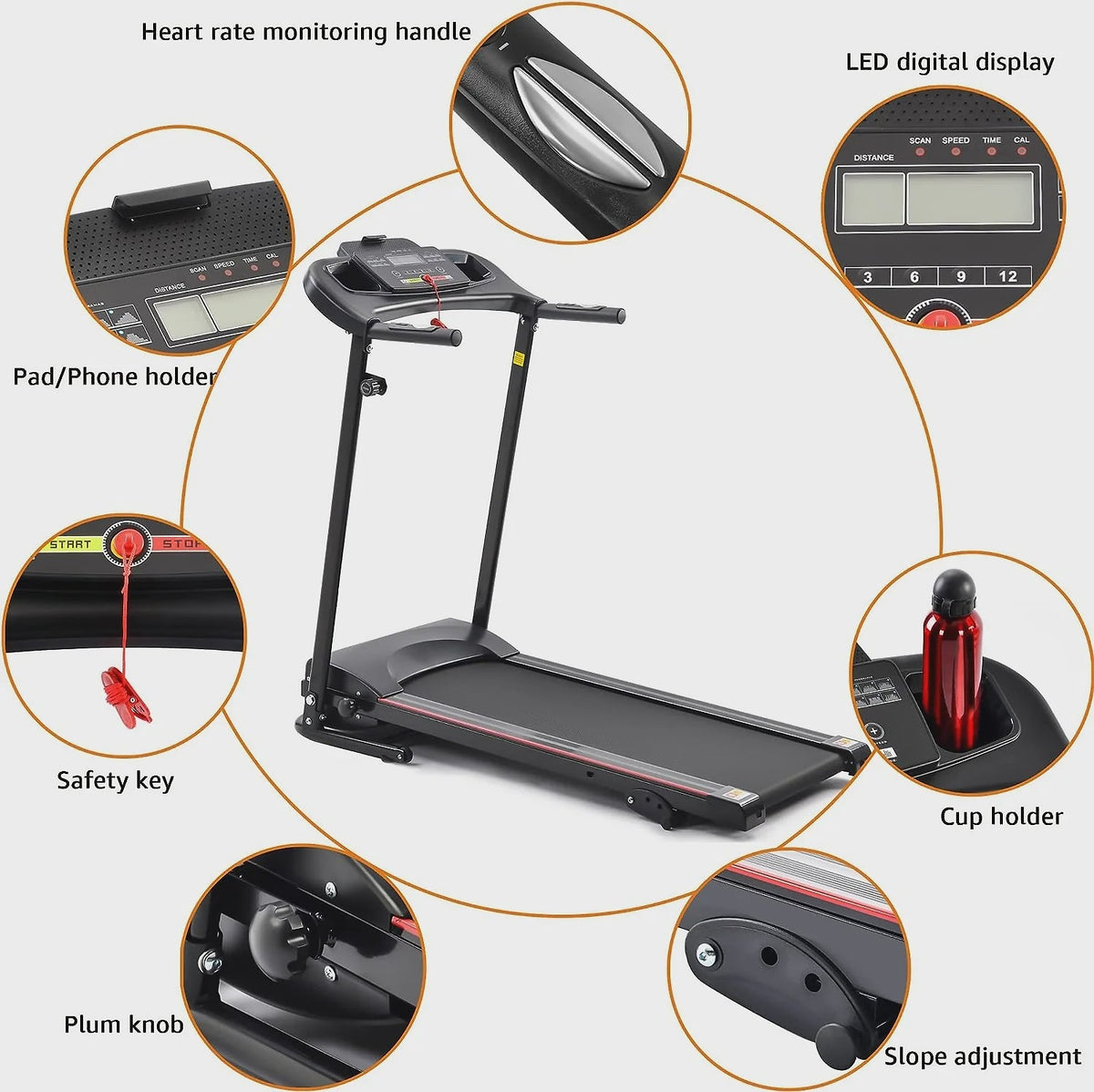2.5HP Folding Treadmill with Incline, Electric Folding Treadmill for Walking Treadmill Machine 5 in LCD Screen 250 LB Capacity MP3