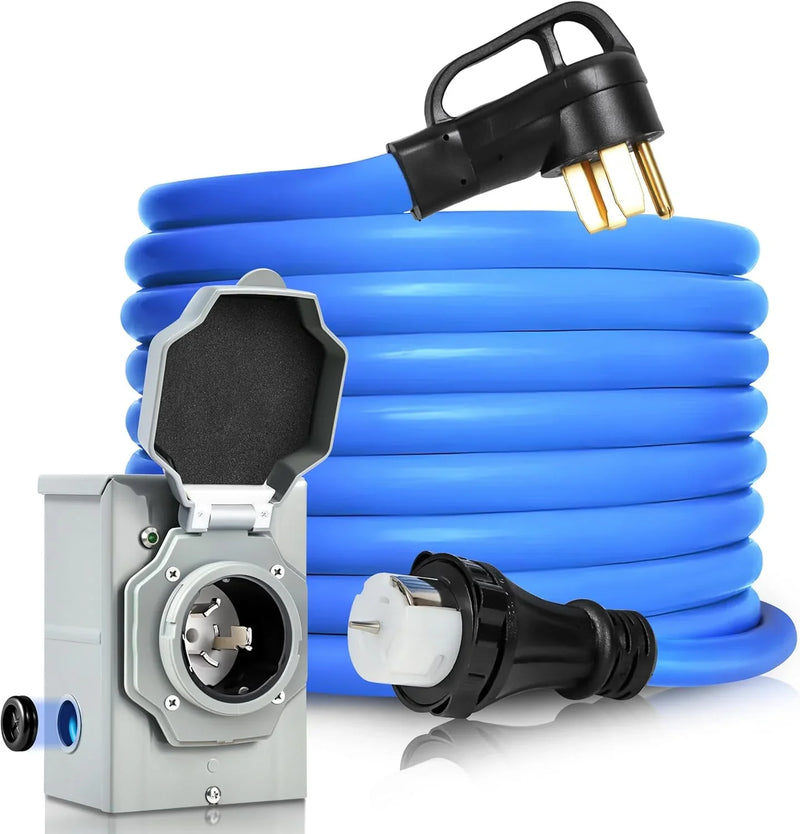 50 Amp Generator Cord and Pre-Drilled Power Inlet Box, Generator Cords 50FT, 50 Amp 125V/250V Generator Power Cord, NEMA 14-50P / SS2-50R Twist Lock Connector B530