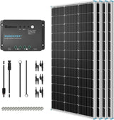 400 Watt 12 Volt Premium 4 Pcs 100W Panel 40A MPPT Charge Controller Wireless Module Fuse Mounting Z Brackets Adaptor Kit Tray Cables Set, 400W, Grid 12V Solar Power System