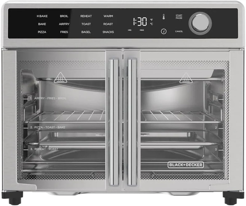 Fryer Toaster Oven Combo, 12 in 1 Countertop Convection Oven Cooks Food Fast, Fits a Whole Pizza or 6 Toast Slices, French Doors with Stainless Steel Finish Z8080