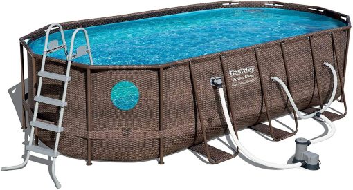 Power Steel 18' x 9 'x 48' above ground swimming pool Set with metal frame home swimming pool sand filter pump, skimmer and vacuum P5003