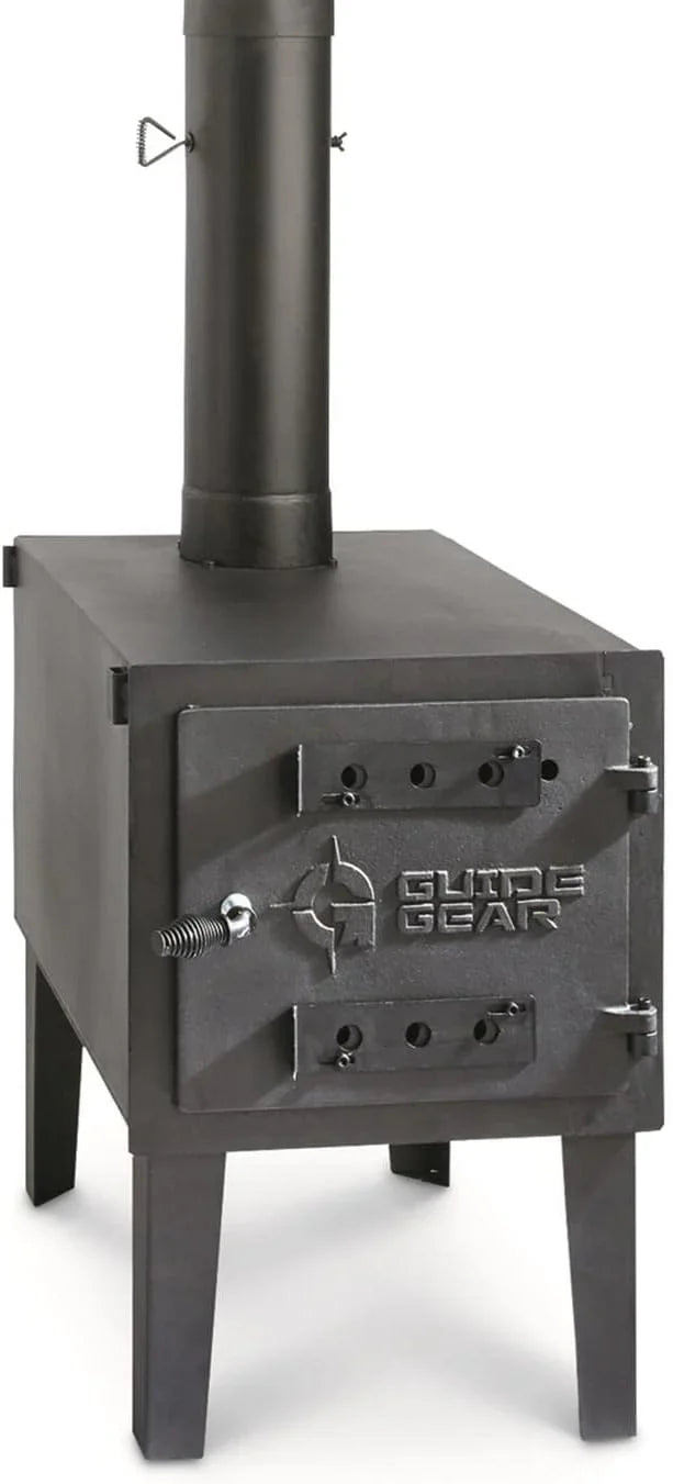 Guide Gear Large Outdoor Wood Burning Stove Portable with Chimney Pipe for Cooking, Camping, Tent, Hiking, Fishing, Backpacking E6519