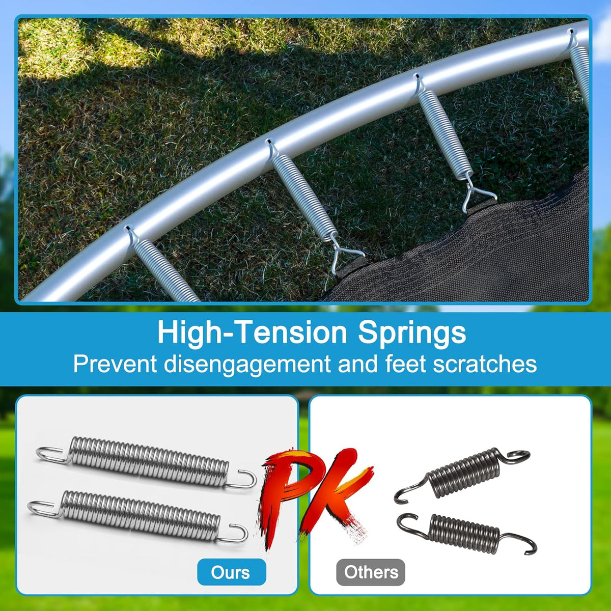 8 feet, 10 feet, 12 feet, 14 feet, 15 feet, 16 feet children's and adult trampolines. Certified by ASTM with netting. Made of thick steel plates, durable, suitable for outdoor large-scale leisure trampolines in various weather conditions, equipped wi