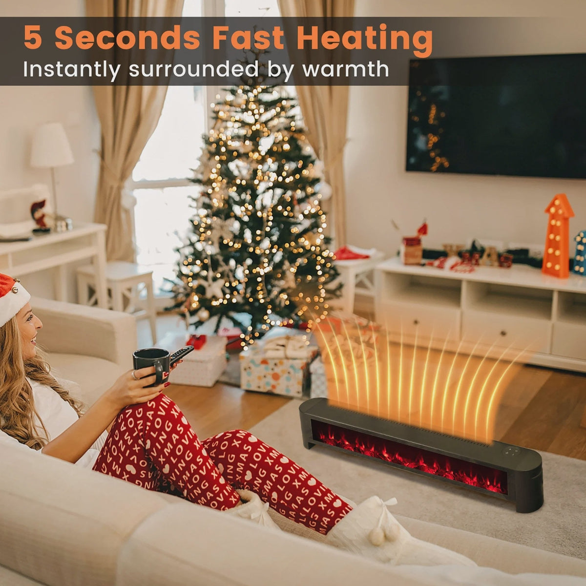 1400W Electric Baseboard Heater Convection Space Heater with Realistic 3D Flame