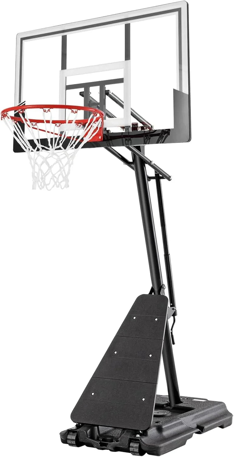 Basketball Hoop 48 Inch Backboard Portable Basketball Hoop Outdoor,5.3-10ft Stepless Regulation Crank Adjust Basketball Goal System R6607