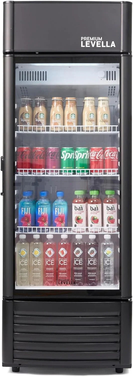 PRF125DX Glass Door Display Refrigerator 12.5 cu ft Commercial Beverage Cooler Merchandiser With Customizable Lightbox - Silver H8041