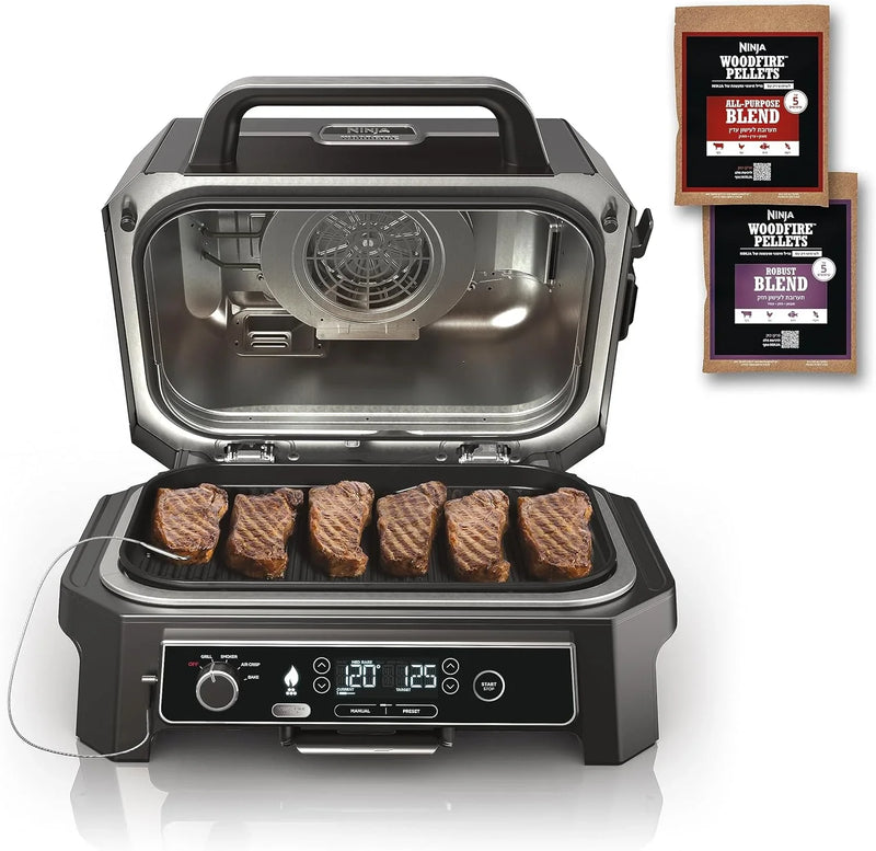 7-in-1 Grill & Smoker with Thermometer, Air Fryer, BBQ, Bake, Roast, Broil - Portable Electric Outdoor Grill, Grey W9235