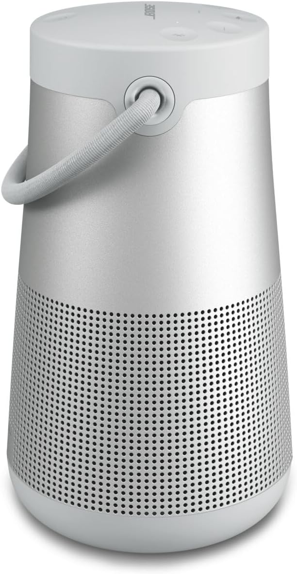 Wireless speaker, portable speaker with microphone, wireless and waterproof, 360-degree omnidirectional sound output, long-lasting battery and handle, silver appearance Q4862
