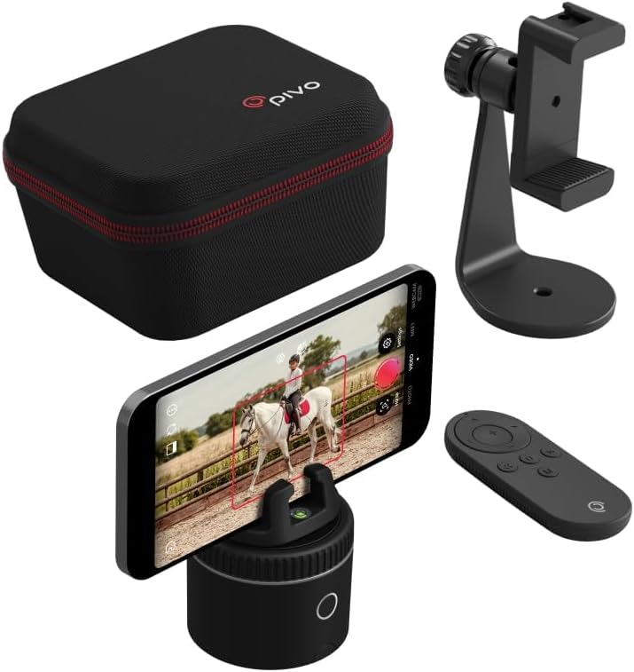 Equestrian silver base set, automatic facial recognition, body recognition, horse mobile tracker, AI-driven 360-degree rotation function, remote control video recording device without manual operation, suitcase and tripod I7863