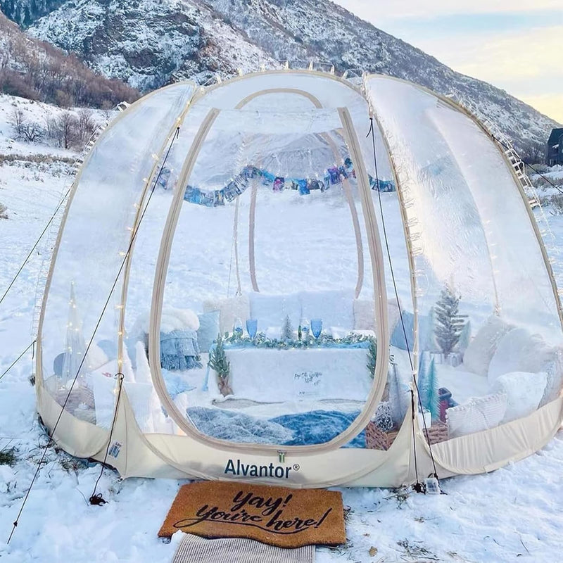 Pop-up bubble tent - Large extra-large rainproof shelter - Warm camping tent - Winter tent - Light gray F1806