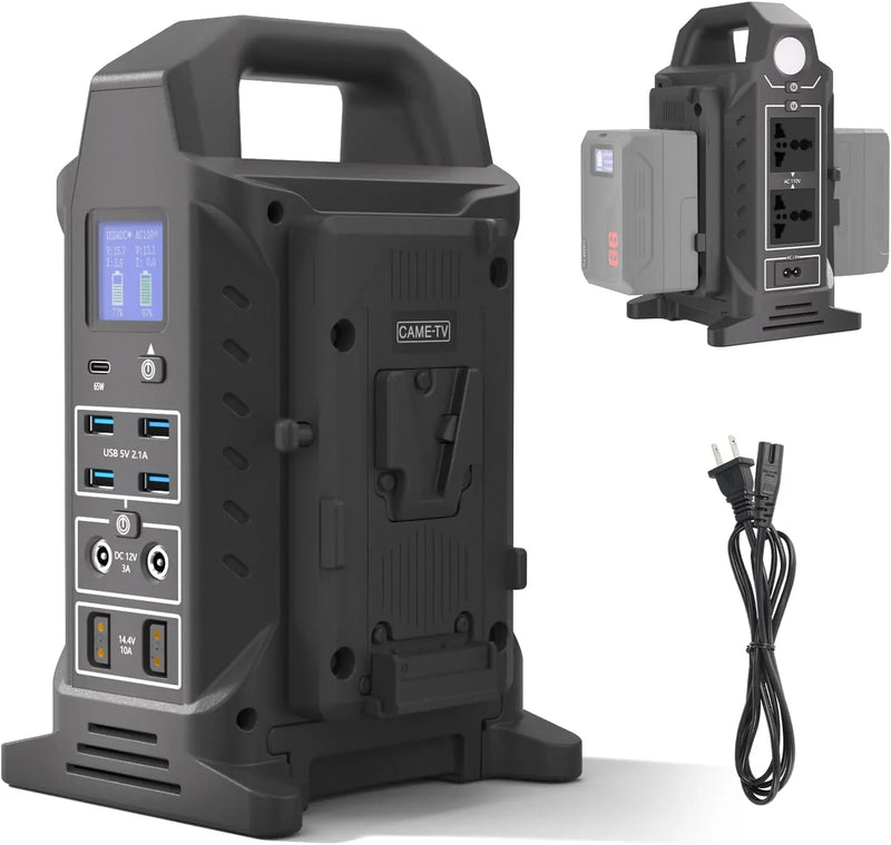 Dual V interface battery charger, power strip 3-in-1 dual-channel charger/multi AC power inverter station, PD 65W/USB-C, compatible with the fully V-lock battery charging of Smallrig Neewer Came TV. I1870