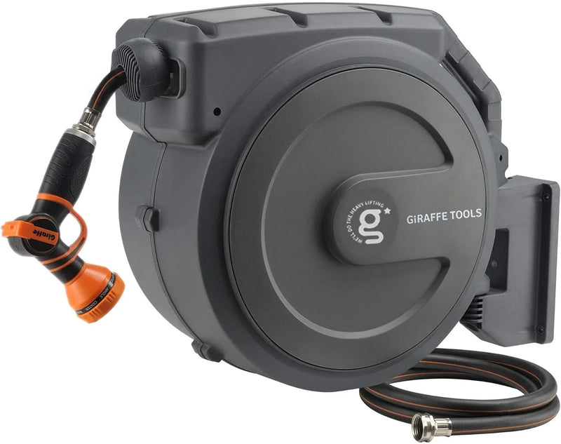 Tool-extendable garden hose reel, inner diameter 1/2 inch, length 155 inches, equipped with 5-foot extension hose, sturdy and durable, lockable at any length, slow retraction system, wall-mounted design, 180-degree rotating bracket Y945
