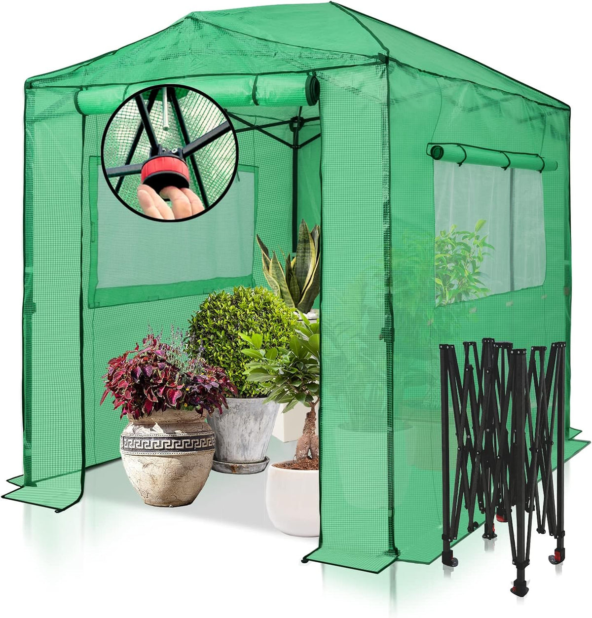 PEAK 8x6 Portable, Heavy-Duty, Walk-in Pop-up Greenhouse, Indoor Outdoor Gardening Green House