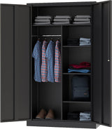 Metal Storage Cabinets Locker with Lock Door, 72'' Clothing Coat Steel Storage Freestanding Wardrobe for Office, Home, School, Employee,Gym,Fire Department (1PC-Black)