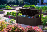 70 Gallon Storage Bench Deck Box for Patio Furniture, Front Porch Decor and Outdoor Seating -- Perfect to Store Garden Tools and Pool Toys, Brown