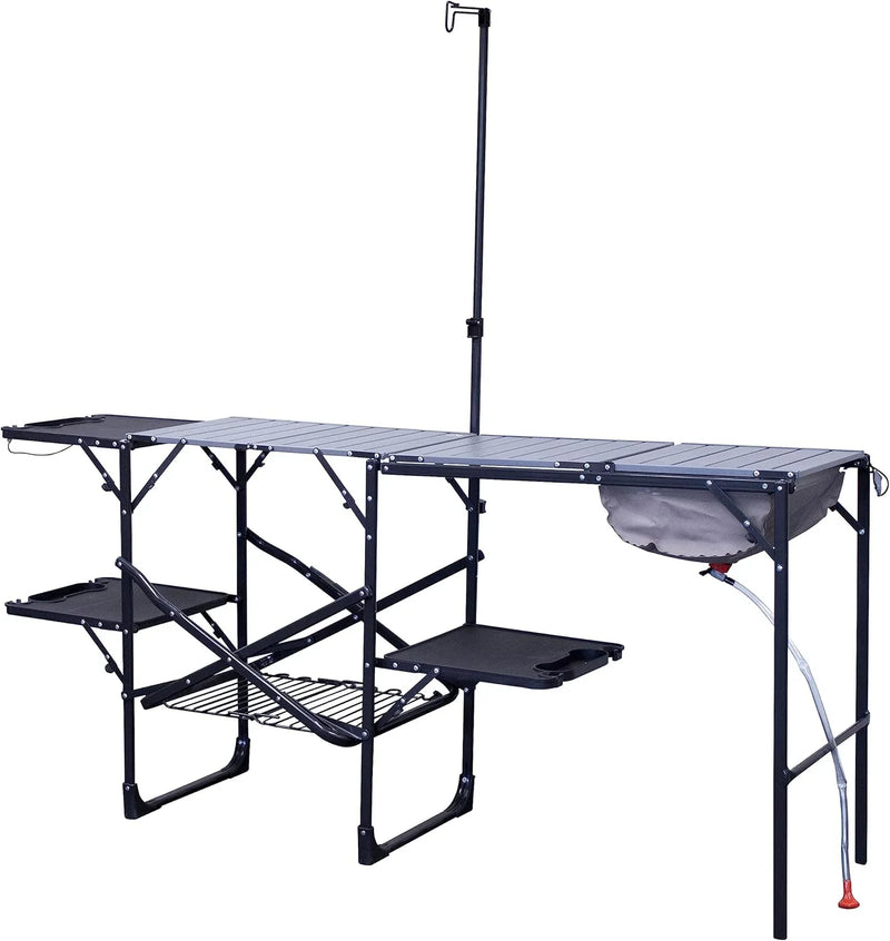 Master Cook Station | Portable Folding Kitchen Table with Soft Shell Sink, Heat Resistant Tabletop & Telescoping Lanter Pole, Perfect for Camping Trips A8453