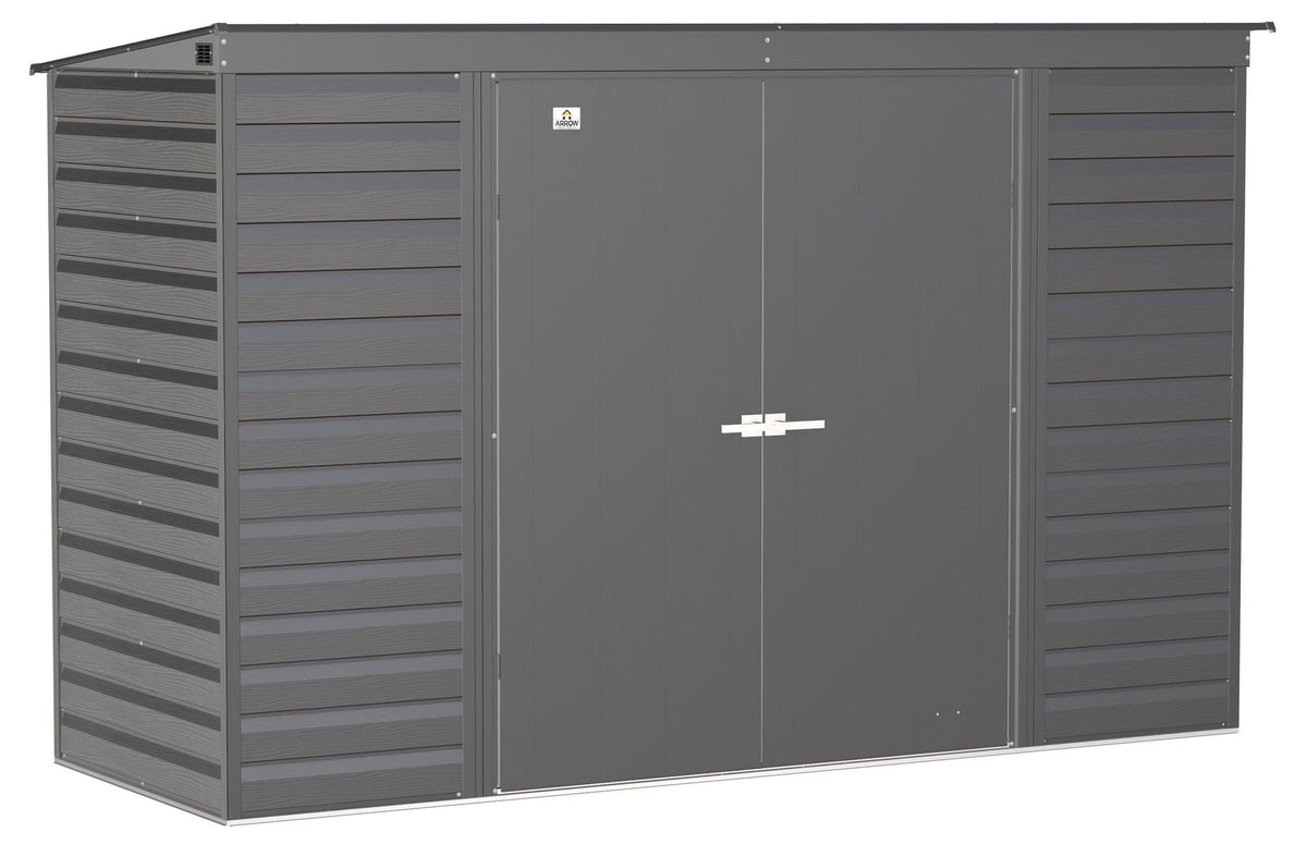 Select Galvanized Steel Storage Shed, Charcoal, 10-ft x 4-ft