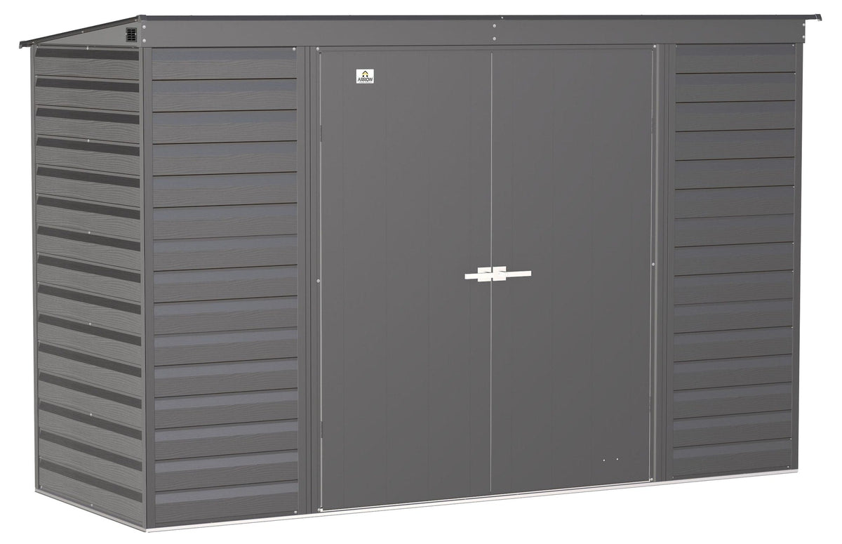 Select Galvanized Steel Storage Shed, Charcoal, 10-ft x 4-ft