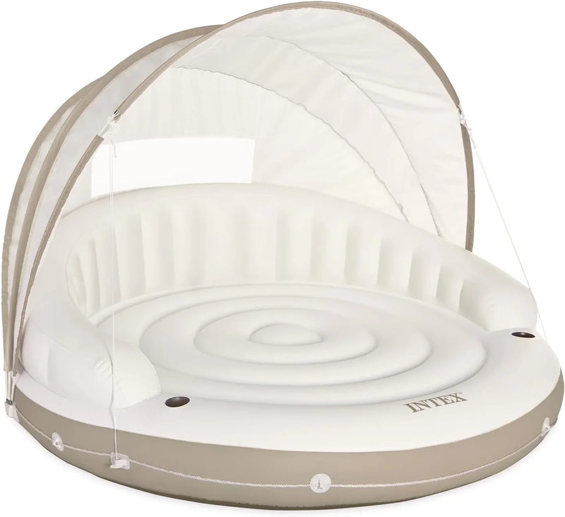 Canopy Island Inflatable Pool Float: Comfortable Lounge Surface – Built-in Cup Holders – Detachable Sunshade – 440lb Max Weight Capacity – 78.5" x 59" P1493