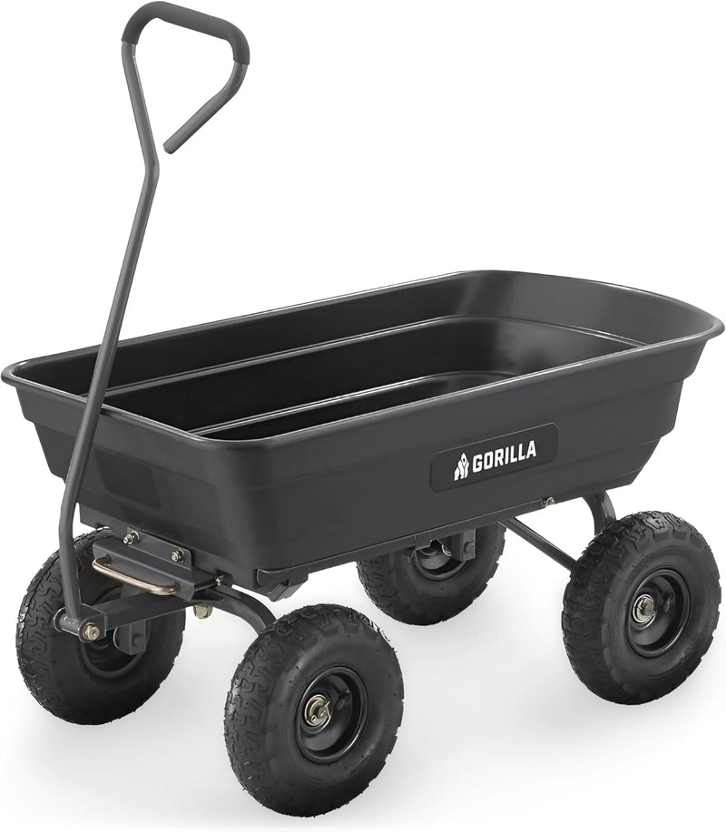 Heavy-duty multi-purpose garbage transfer cart garden cart, equipped with pneumatic tires, capacity 4 cubic feet - 600 pounds load capacity, outdoor wheeled cart, suitable for garden, gardening and landscaping work. D1928