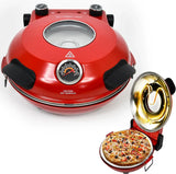 Electric Pizza Oven with Ceramic Stone, Viewing Window, Adjustable Heat Control, Timer and 1200W Baking Power, DIY Homemade Pizzeria, Large 12-- Pie Capacity (Black)