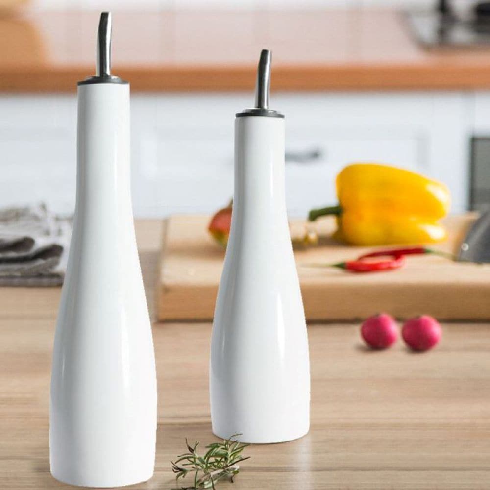 Porcelain Oil Bottle with Pouring Spout, 16-oz, White