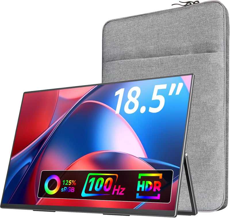 Large Portable Monitor-18.5 Inch Computer Gaming Display 100Hz 125% sRGB FHD 1080P USB-C HDMI IPS Screen for Laptop Mac Surface PC PS4/PS5 Xbox Built-in Kickstand, Speakers, VESA Mountable X1395