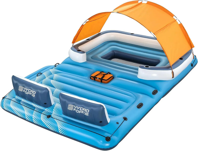 Tropical Breeze 6 Person Inflatable Party Island Large Relaxing Water Float with Detachable Sunshade and Cooler Bag U413