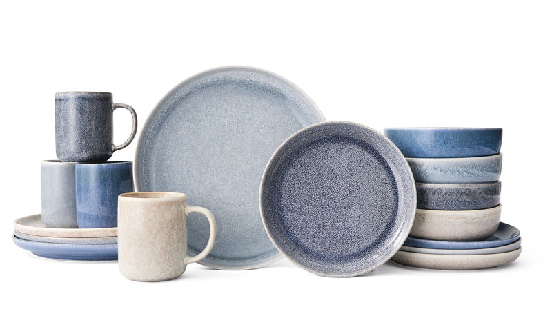 Agora 4-Tone Stoneware Dinnerware Set with Mugs, Serves 4, 16-pc, Coastal Blue S3555