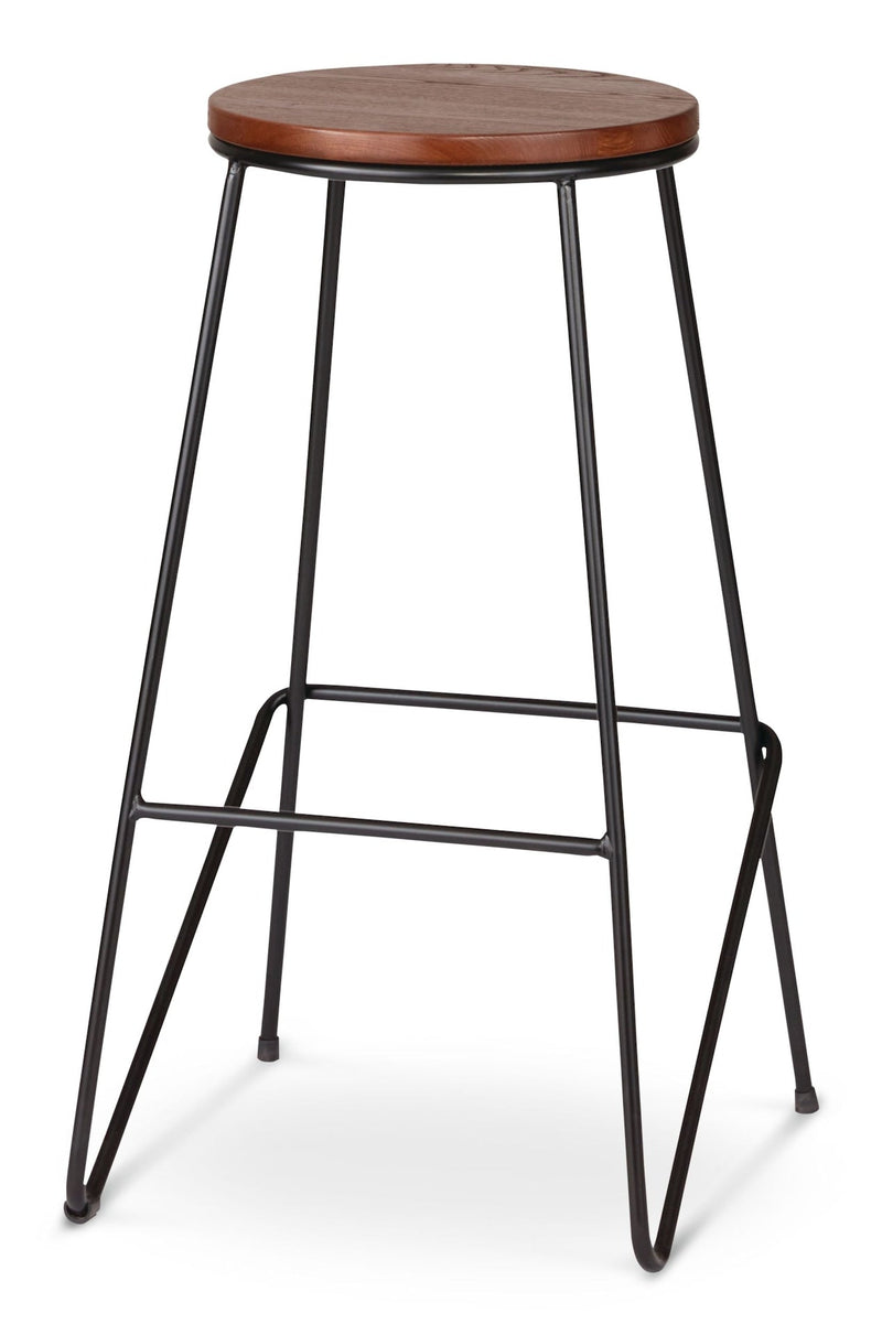 Axel Round Metal & Solid Wood Top Counter Stool Armless Backless, Black/Brown H201