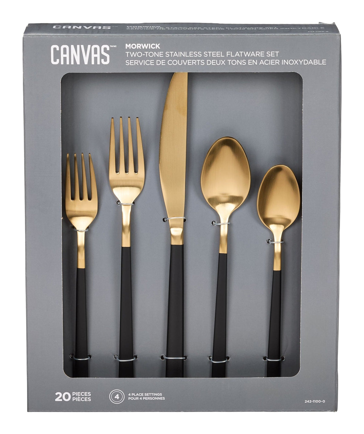 Flatware Set, Serves 4, 20-pc, Black & Gold