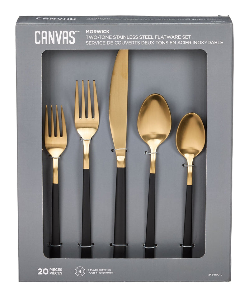 Flatware Set, Serves 4, 20-pc, Black & Gold H4159