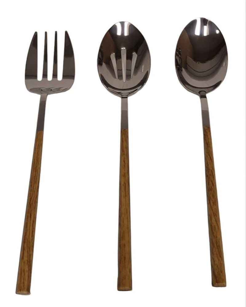 Kin Stainless Steel Serving Set with Faux Wood Finish, 3-pc P8894